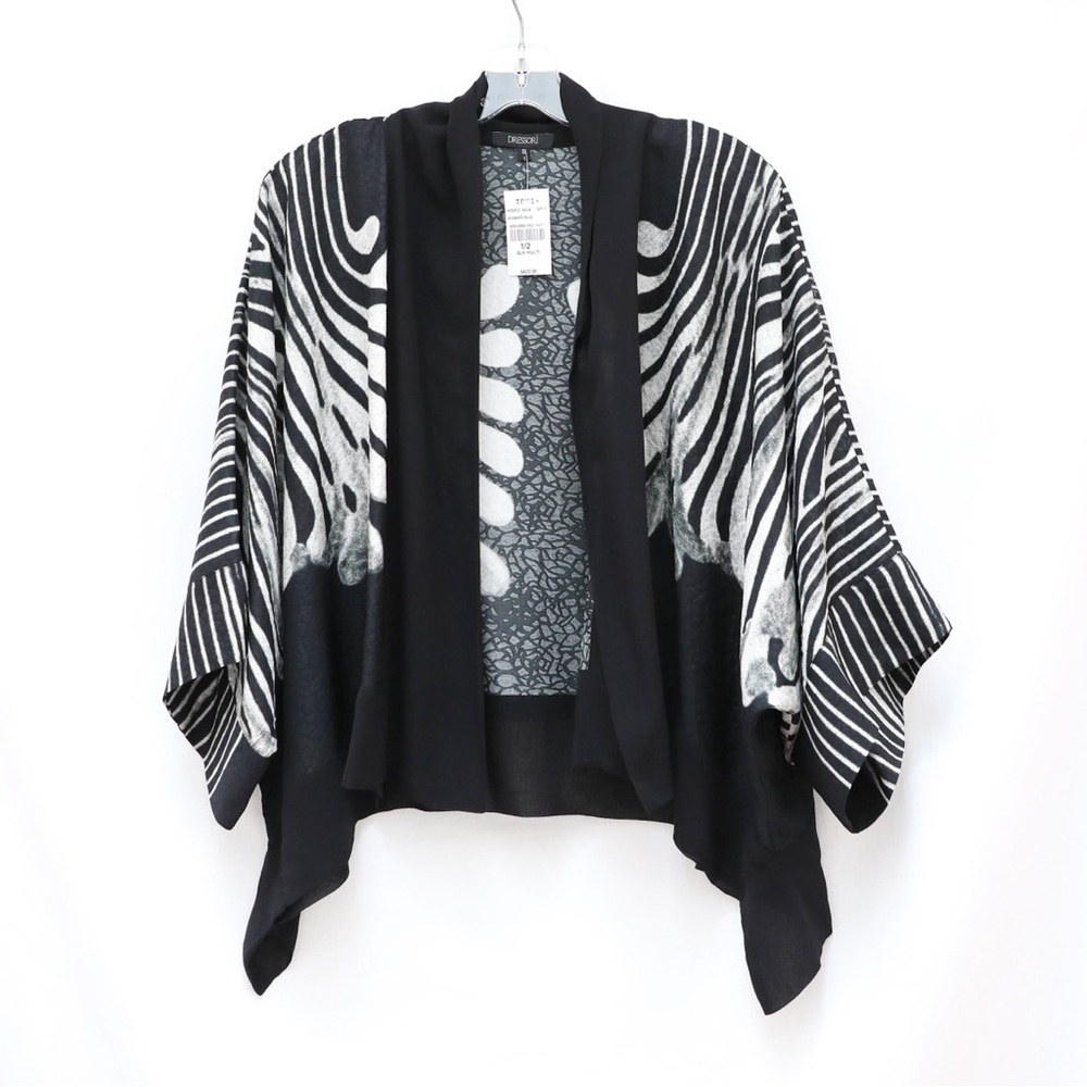 NWT Dressori kimono cardigan 1X plus size abstract print black grey floral new